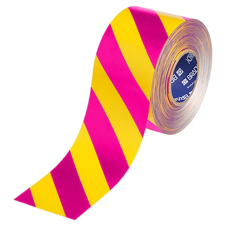 Brady Floor Marking Tape, Pink/Ylw, 2"W, 100ft 177092
