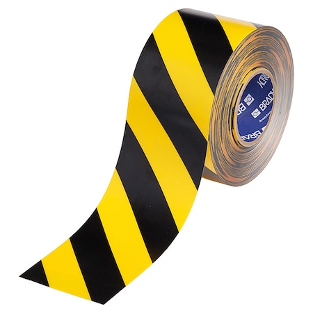Brady Floor Marking Tape, Black/Ylw, 4"W, 100ft 177024