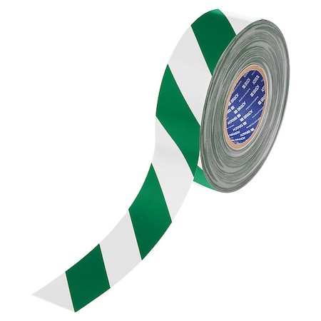 Brady Floor Marking Tape, Green/White, 2"W, 100ft 177041