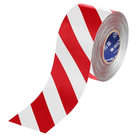 Brady Floor Marking Tape, Red/White, 4"W, 100ft 177046
