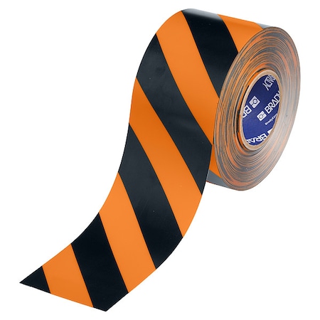 Brady Floor Marking Tape, Black/Orng, 4"W, 100ft 177047