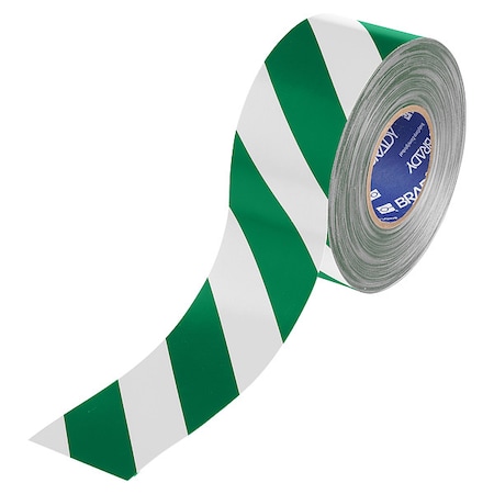 Brady Floor Marking Tape, Green/White, 3"W, 100ft 177048