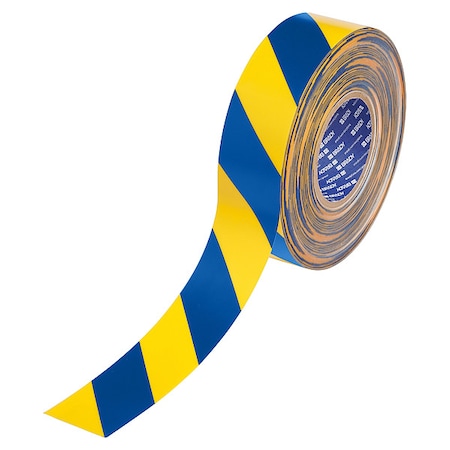 Brady Floor Marking Tape, Blue/Ylw, 2"W, 100ft 177058