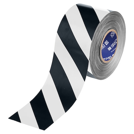 Brady Floor Marking Tape, Black/White, 4"W, 100ft 177060