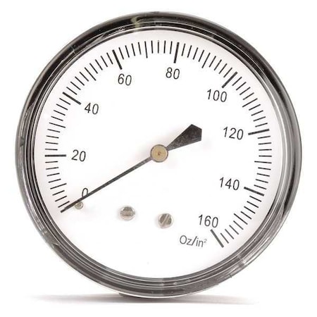 Zoro Select Low Pressure Gauge, 0 to 160 psi, 2 1/2 in Dial, 1/4 in NPT, Center Back Location 18C797