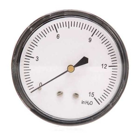 Zoro Select Low Pressure Gauge, 0 to 15 psi, 2 1/2 in Dial, 1/4 in NPT, Center Back Location 18C799