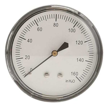 Zoro Select Pressure Gauge, 0 to 160 in H2O, 1/4 in MNPT, Steel, Black 18C804
