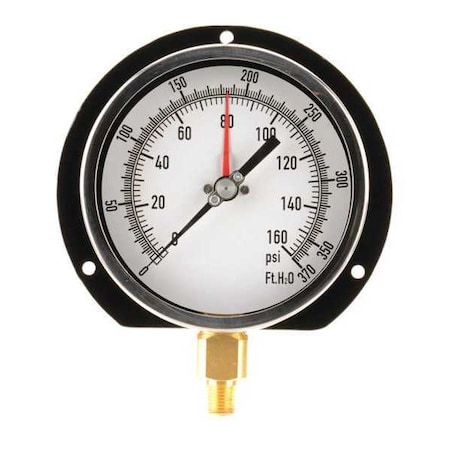 Zoro Select Pressure Gauge, 0 to 160 psi, 1/4 in MNPT, Aluminum, Black 18C819