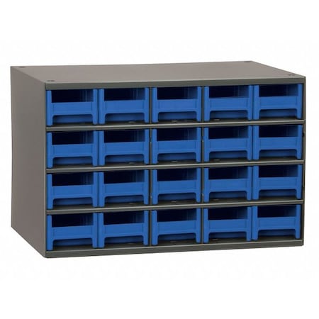 Akro-Mils Steel, Polystyrene, Drawer Bin Cabinet, 11 in D x 11 in H x 17 in W 19320BLU