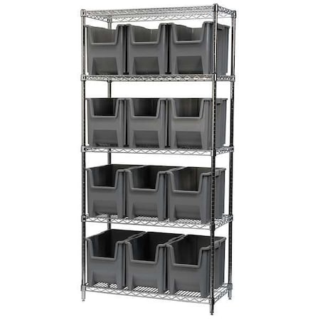 Akro-Mils Steel Wire Bin Shelving, 36 in W x 74 in H x 18 in D, 5 Shelves, Silver/Gray AWS183613014G