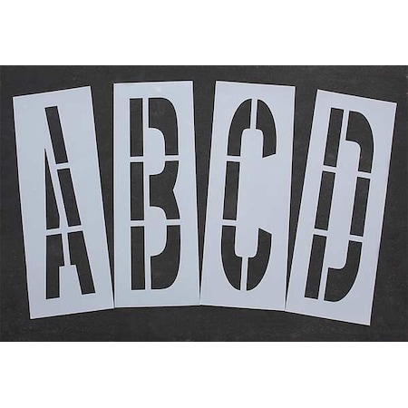 Rae Pavement Stencil, Letter Set, A Thru Z, Blanks, 48 in Character Height, Highway Gothic Font, Clear STL-116-8485