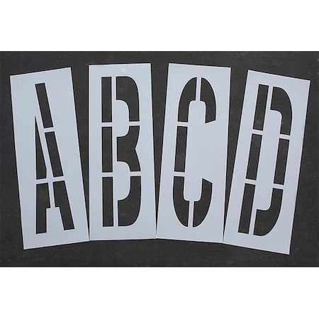 Rae Pavement Stencil, Letter Set, A Thru Z, Blanks, 48 in Character Height, Highway Gothic Font, Clear STL-108-8485