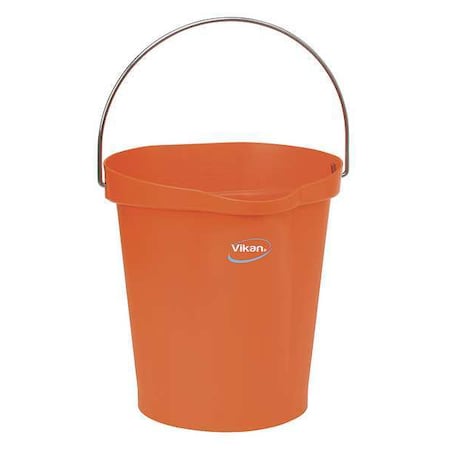 Vikan 3 1/4 gal Round Bucket, 12-3/4 in H, 12 4/5 in Dia, Orange, Polypropylene/Stainless Steel 56867