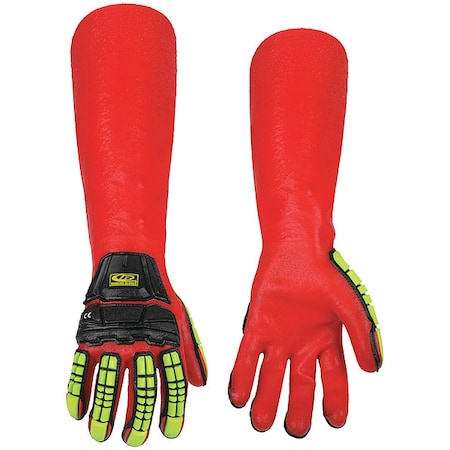 Ansell R-Chem Chemical, Impact Glove, Long Cuff, 50cm, XL/2X, PVC, 17 1/2 in L, Red, XL/2XL, 1 PR 075-12