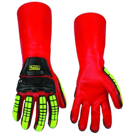 Ansell R-Chem Chemical, Impact Glove, Short Cuff, 35cm, M/L, PVC, 14 in L, Red, M/L, 1 PR 074-10