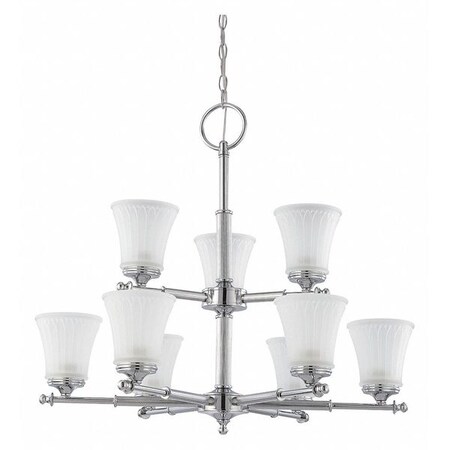 Nuvo Teller 9 Light Two Tier Chandelier Frosted Etched Glass Poli 60-4269