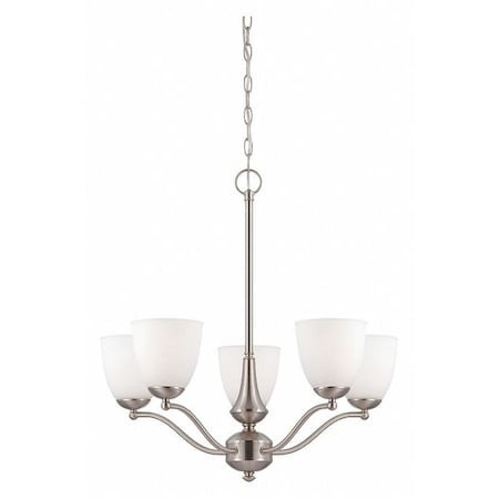 Nuvo Patton 5 Light Chandelier (Arms Up) Frosted Glass Brushed Ni 60-5035