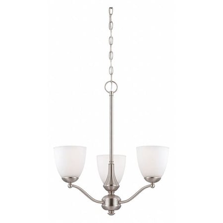 Nuvo Patton 3 Light Chandelier (Arms Up) Frosted Glass Brushed Ni 60-5036