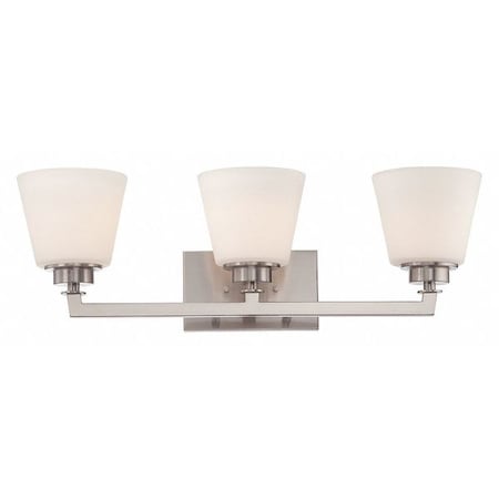 Nuvo Mobili 3 Light Vanity Fixture Satin White Glass Brushed Nick 60-5453