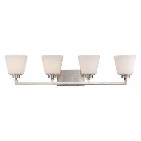Nuvo Mobili 4 Light Vanity Fixture Satin White Glass Brushed Nick 60-5454