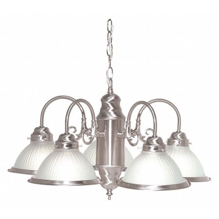 Nuvo 5 Light 22 in. Chandelier With Frosted Ribbed Shades Brushed SF76-695