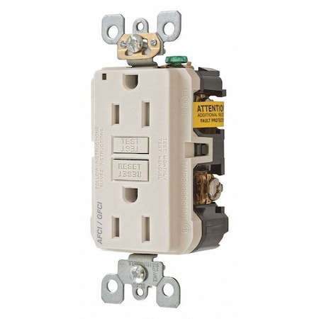Hubbell Wiring Device-Kellems AF/GF Rec, Light Almond, 15A Comb AFGF15TRLA