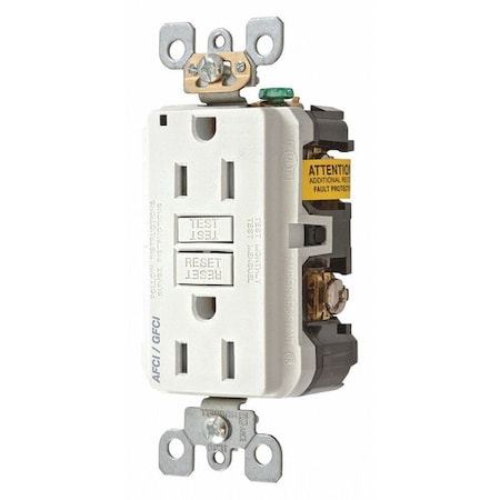 Hubbell Wiring Device-Kellems AF/GF Rec, White, 15A Comb AFGF15TRW