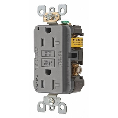 Hubbell Wiring Device-Kellems AF/GF Rec, Gray, 20A Comb AFGF20TRGY