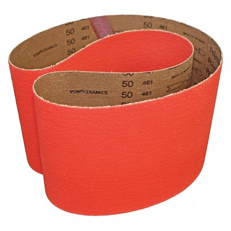 VSM Abrasive Belt, 36 Grit, Ceramic, 2x72", PK10, Coated, 2" W, 72" L, 36 Grit, Very Coarse, Ceramic, Red 282851