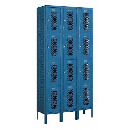 Salsbury Industries Wardrobe Locker, 36Wx78Hx12"D, 4Tier, Blue 74362BL-U