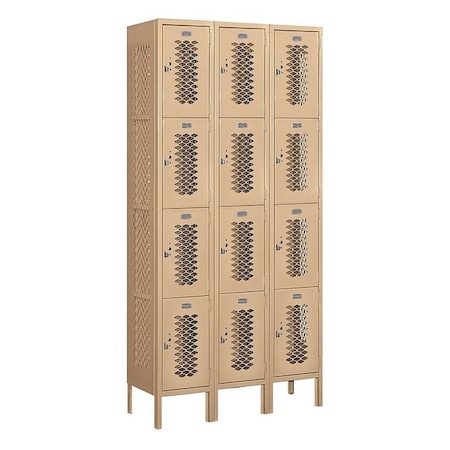Salsbury Industries Wardrobe Locker, 36Wx78Hx12"D, 4Tier, Tan 74362TN-U