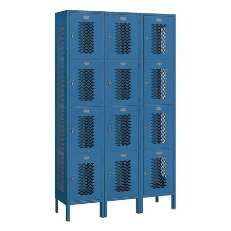 Salsbury Industries Wardrobe Locker, 45Wx78Hx15"D, 4Tier, Blue 84365BL-U