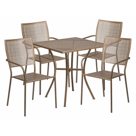 Flash Furniture 28 in Square Patio Table With 4 Chairs, Gold, Steel CO-28SQ-02CHR4-GD-GG