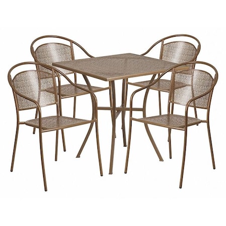 Flash Furniture 28" Square Gold Steel Patio Table with 4 Chairs CO-28SQ-03CHR4-GD-GG
