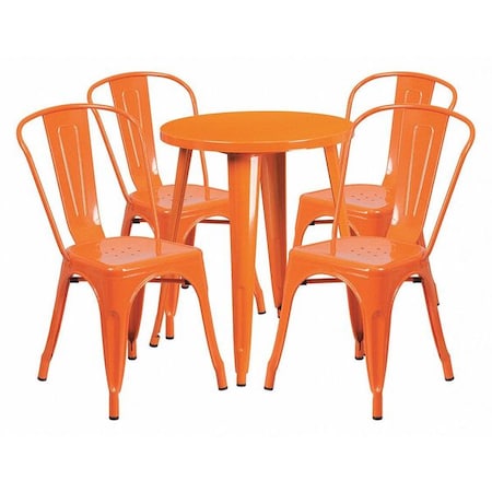 Flash Furniture Round 24" W, 24" L, 29" H, Metal, Orange CH-51080TH-4-18CAFE-OR-GG