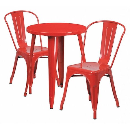 Flash Furniture Round Red Metal Table Set, 24RD, 24" W, 24" L, 29" H, Metal, Red CH-51080TH-2-18CAFE-RED-GG