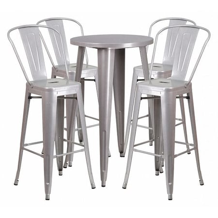 Flash Furniture Round 24" W, 24" L, 41" H, Metal, Grey CH-51080BH-4-30CAFE-SIL-GG