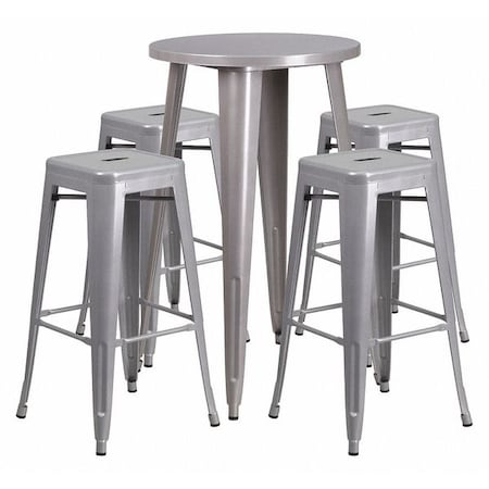 Flash Furniture Round 24" W, 24" L, 41" H, Metal, Grey CH-51080BH-4-30SQST-SIL-GG