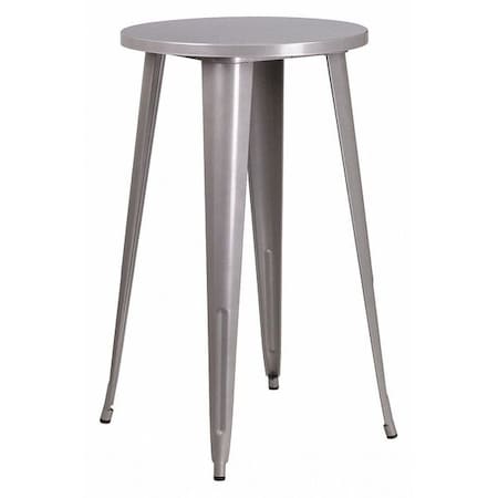 Flash Furniture Round 24" L, 24" W, 41" H, Galvanized Steel, Rubber Top, Silver CH-51080-40-SIL-GG