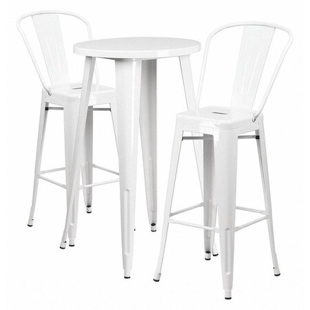 Flash Furniture Round 24" W, 24" L, 41" H, Metal, White CH-51080BH-2-30CAFE-WH-GG