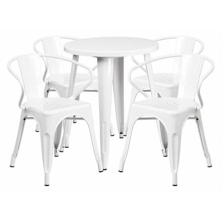 Flash Furniture Round 24" W, 24" L, 29" H, Metal, White CH-51080TH-4-18ARM-WH-GG