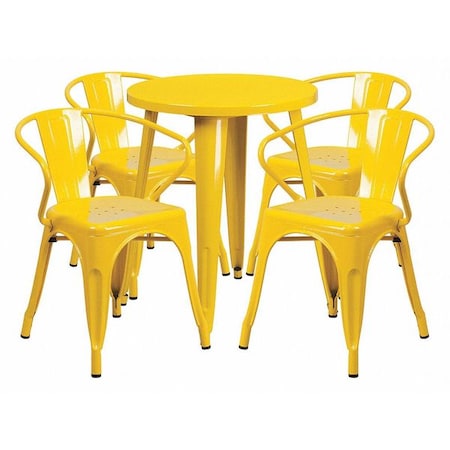 Flash Furniture Round 24" W, 24" L, 29" H, Metal, Yellow CH-51080TH-4-18ARM-YL-GG