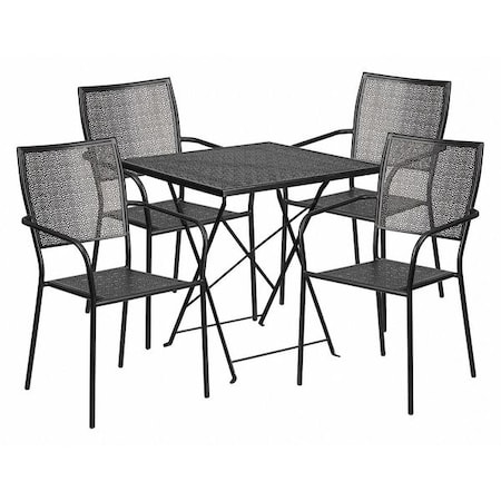 Flash Furniture 28" Square Black Steel Folding Table w/ 4 Chairs CO-28SQF-02CHR4-BK-GG