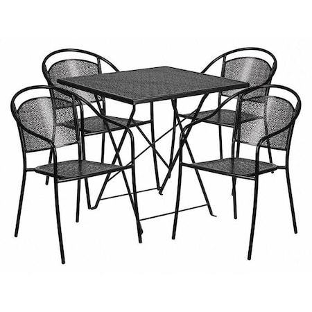 Flash Furniture 28" Square Black Steel Folding Table w/ 4 Chairs CO-28SQF-03CHR4-BK-GG