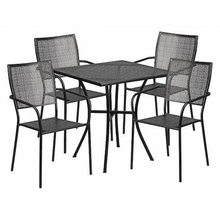 Flash Furniture 28 in Square Patio Table With 4 Chairs, Black, Steel CO-28SQ-02CHR4-BK-GG