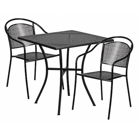 Flash Furniture 28" Square Black Steel Patio Table with 2 Chairs CO-28SQ-03CHR2-BK-GG