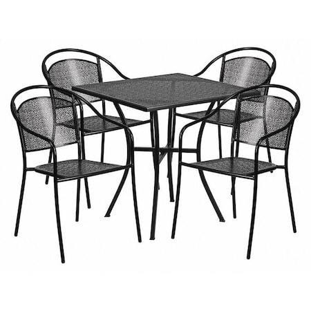 Flash Furniture 28" Square Black Steel Patio Table with 4 Chairs CO-28SQ-03CHR4-BK-GG