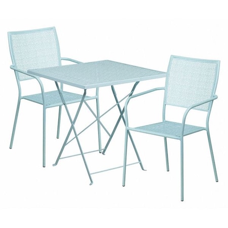 Flash Furniture 28" Square Sky Blue Steel Folding Table w/2 Chairs CO-28SQF-02CHR2-SKY-GG