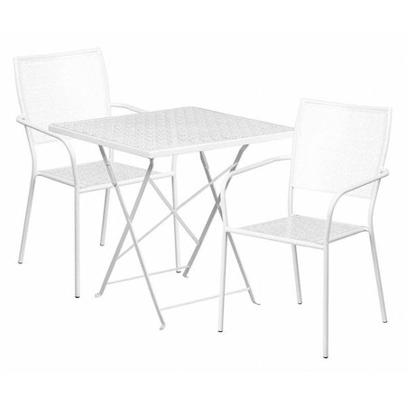 Flash Furniture 28" Square White Steel Folding Table w/ 2 Chairs CO-28SQF-02CHR2-WH-GG