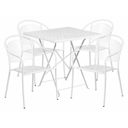 Flash Furniture 28" Square White Steel Folding Table w/ 4 Chairs CO-28SQF-03CHR4-WH-GG